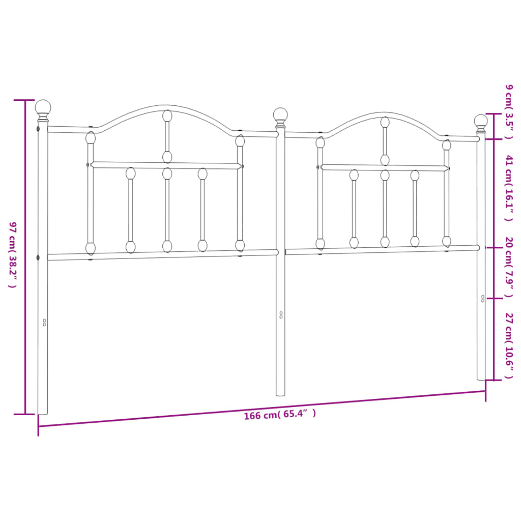 Huvudgavel metall svart 160 cm