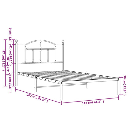 Sängram med huvudgavel metall vit 107x203 cm