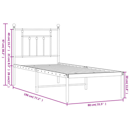 Sängram utan madrass med huvudgavel metall vit 75x190 cm