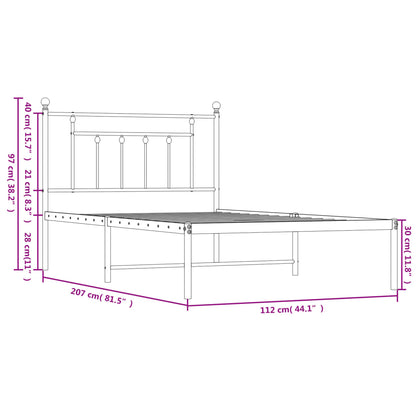 Sängram med huvudgavel metall vit 107x203 cm