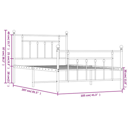 Sängram med huvudgavel och fotgavel vit metall 100x200 cm