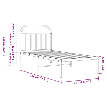 Sängram med huvudgavel metall vit 90x190 cm