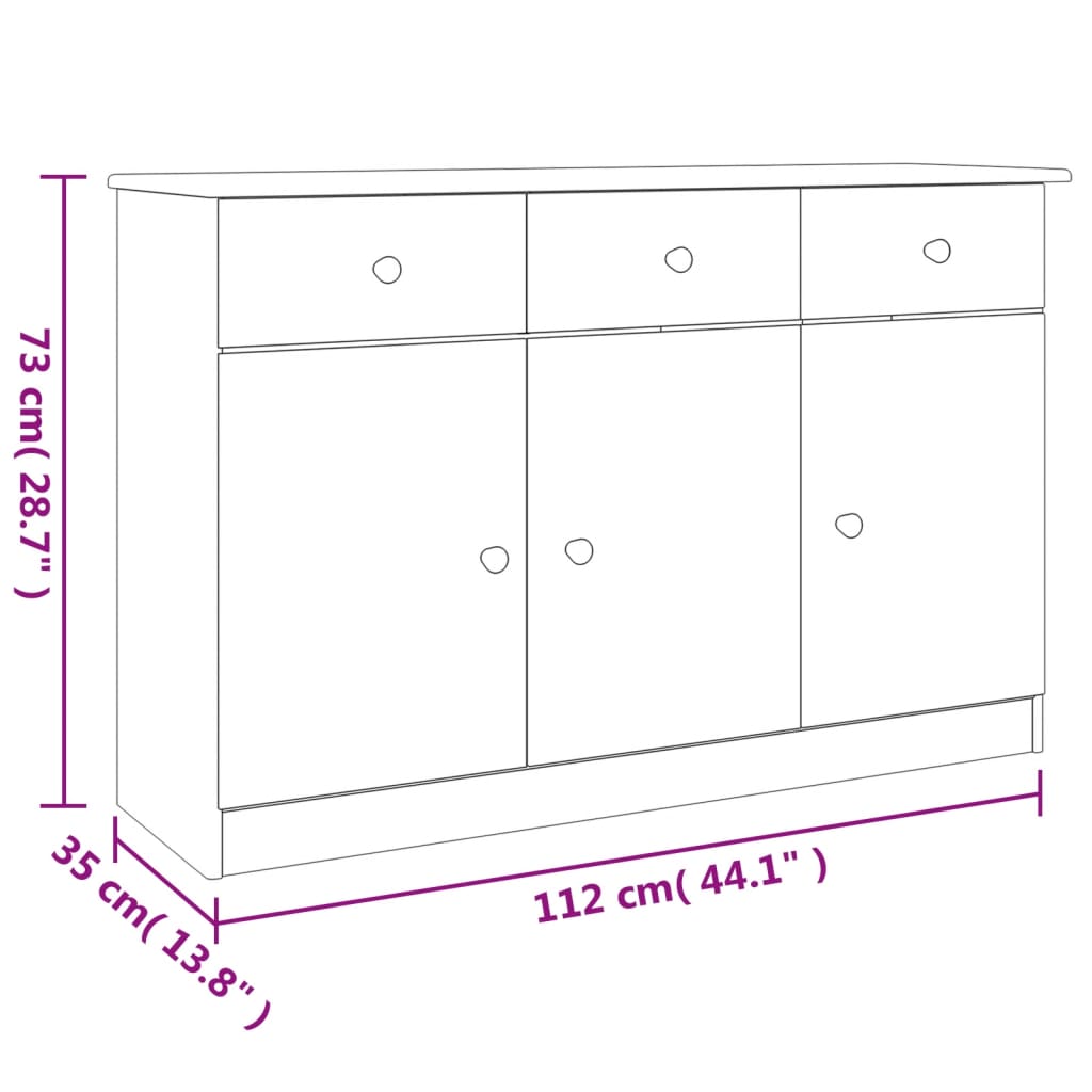 Skänk ALTA vit 112x35x73 cm massiv furu