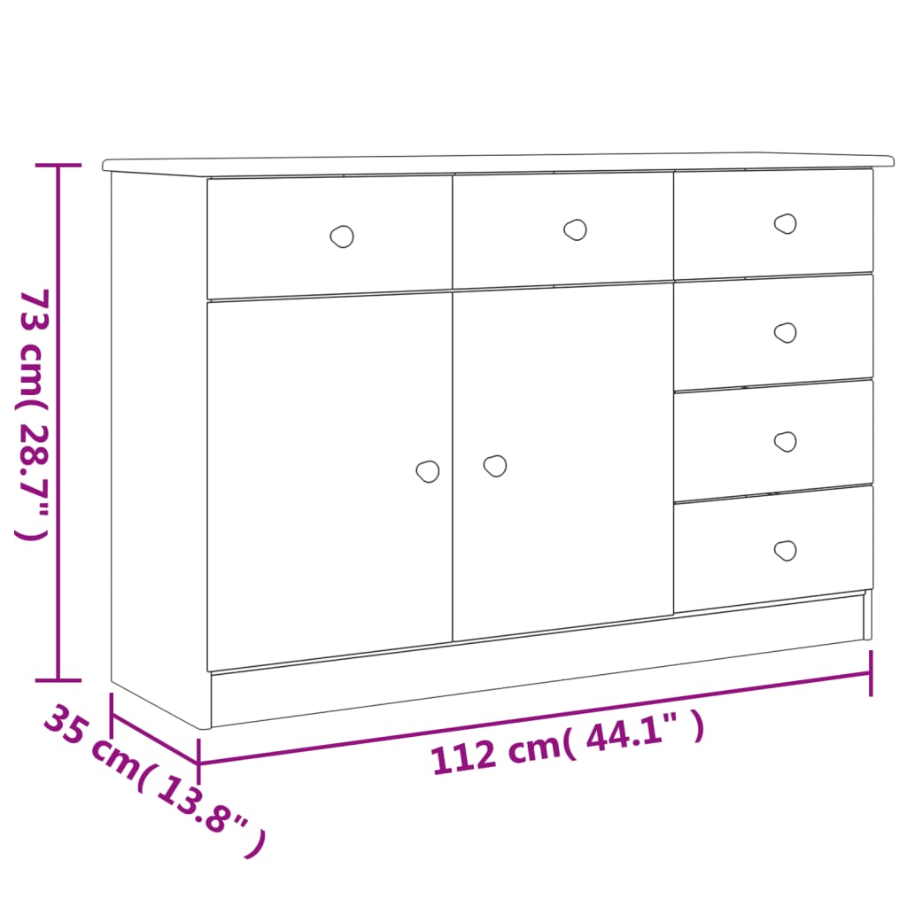 Skänk ALTA vit 112x35x73 cm massiv furu