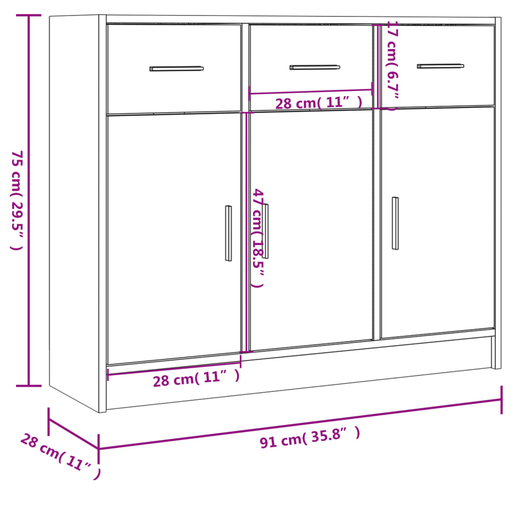 Skänk svart 91x28x75 cm konstruerat trä