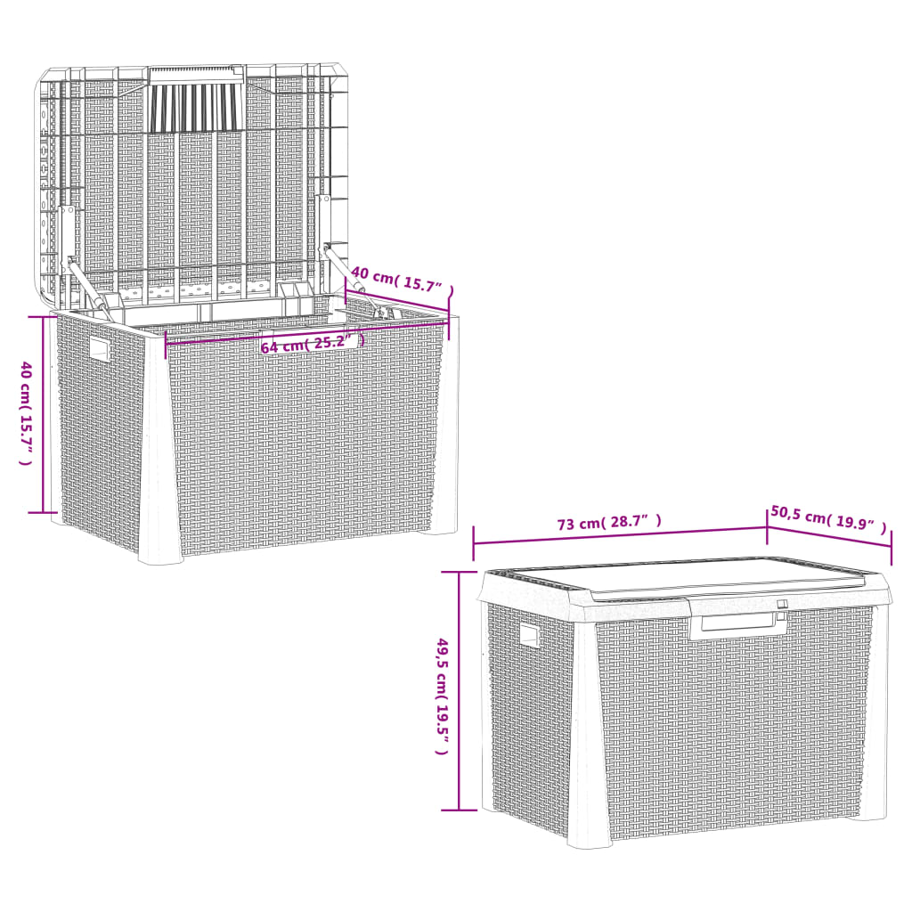 Dynbox med sittdyna antracit 125 l PP