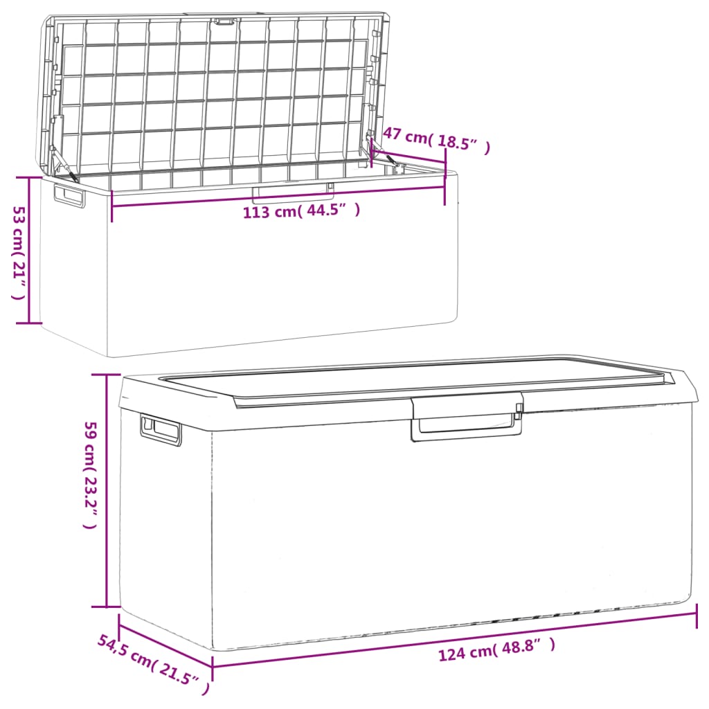 Dynbox med sittdyna antracit 350 l PP