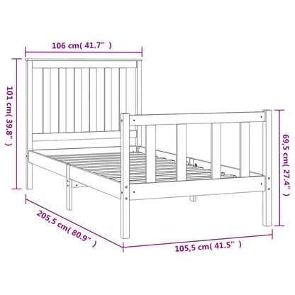 Sängram utan madrass 100x200 cm massiv furu