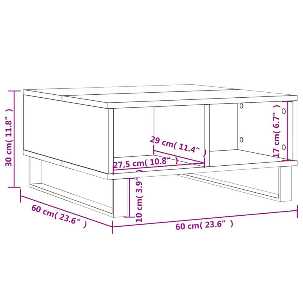 Soffbord vit högglans 60x60x30 cm konstruerat trä