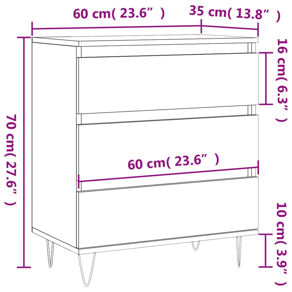 Byrå vit 60x35x70 cm konstruerat trä