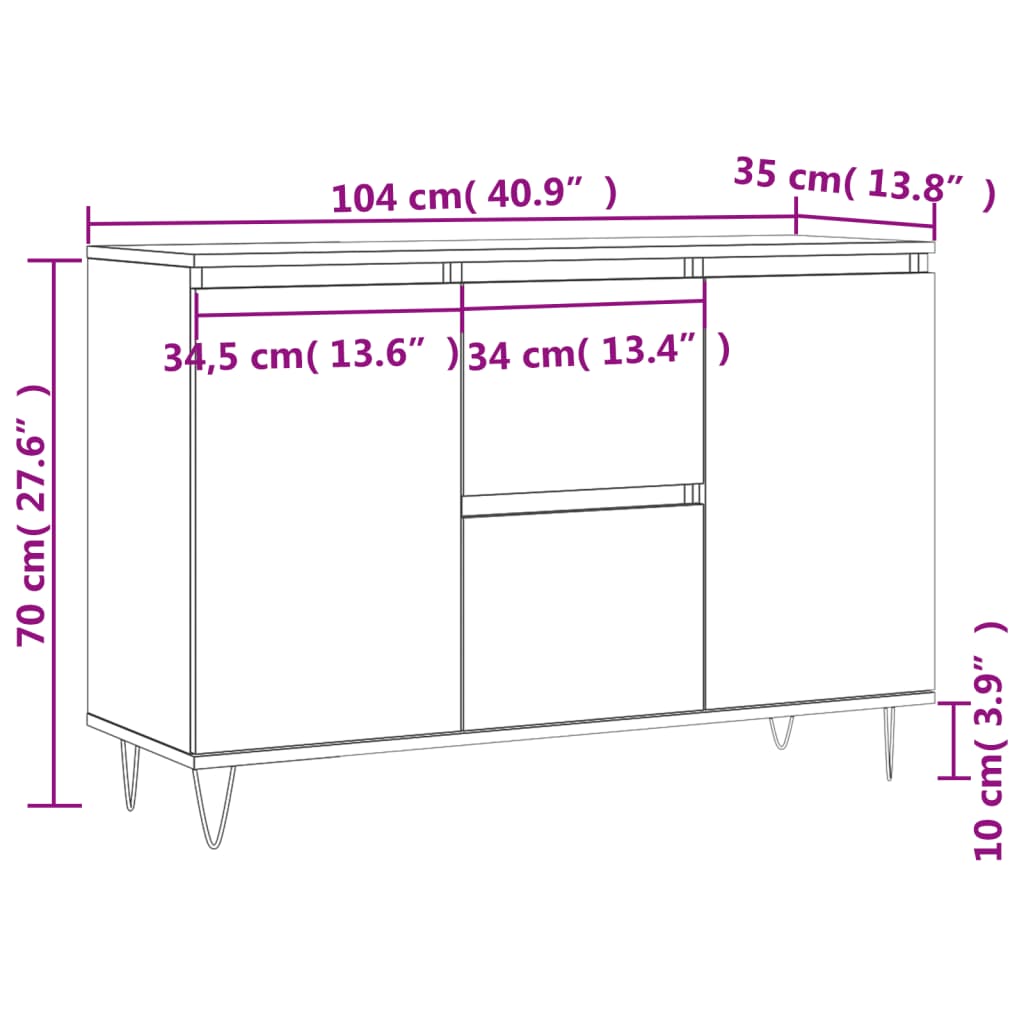 Skänk vit 104x35x70 cm konstruerat trä