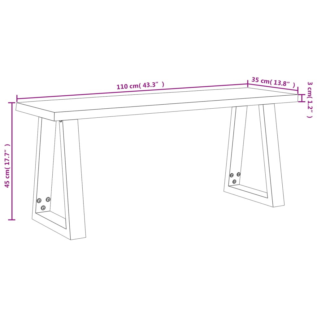 Bänk med levande kant 110 cm massivt akaciaträ