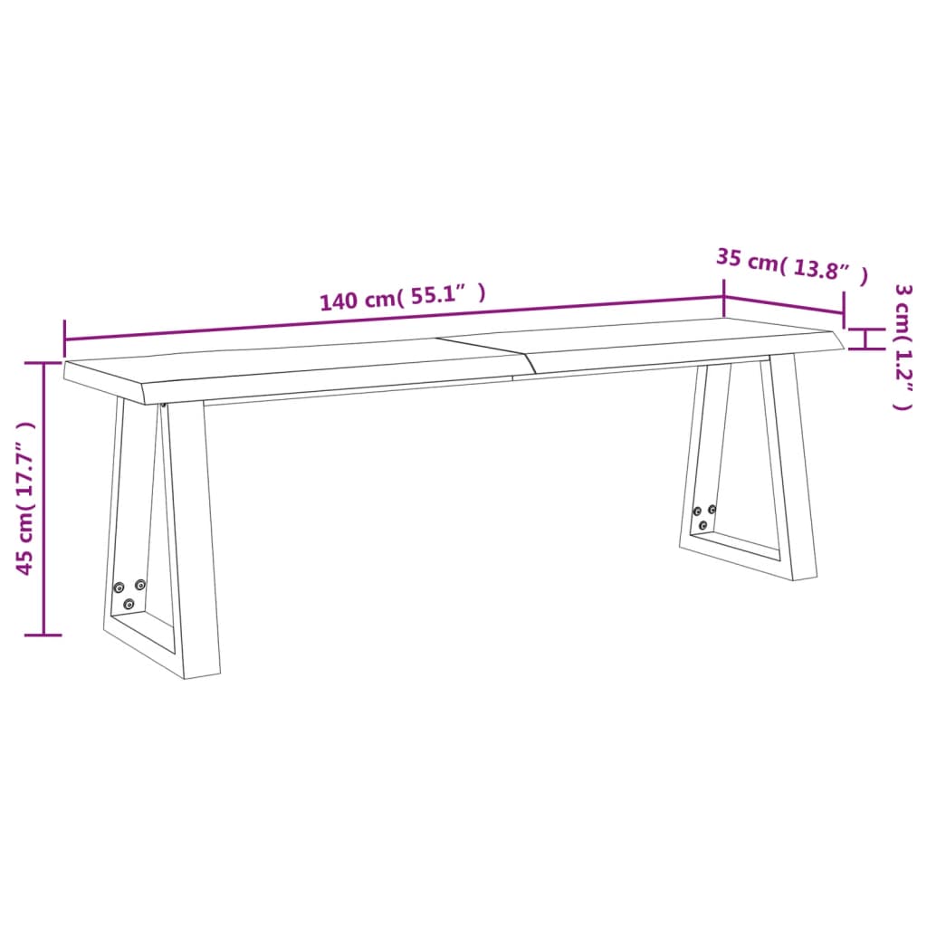 Bänk med levande kant 140 cm massivt akaciaträ