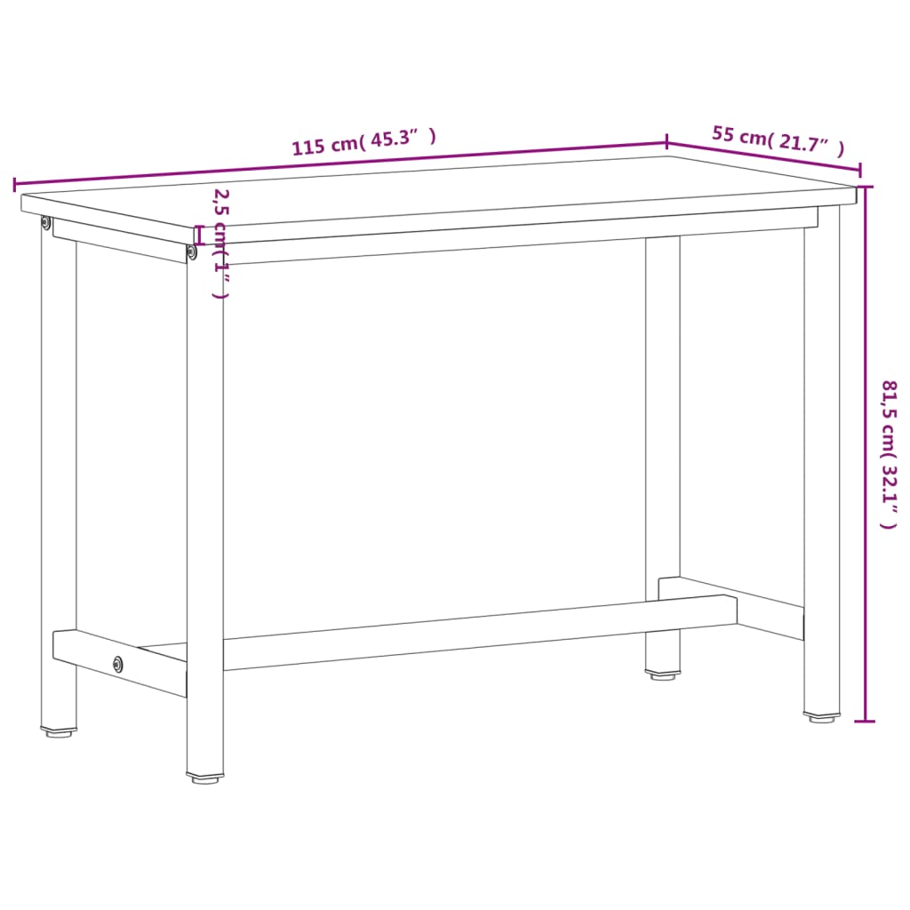 Arbetsbänk 115x55x81,5 cm massivt bokträ och metall