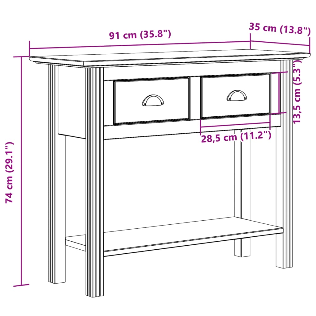 Konsolbord BODO vit 91x35x74 cm massiv furu