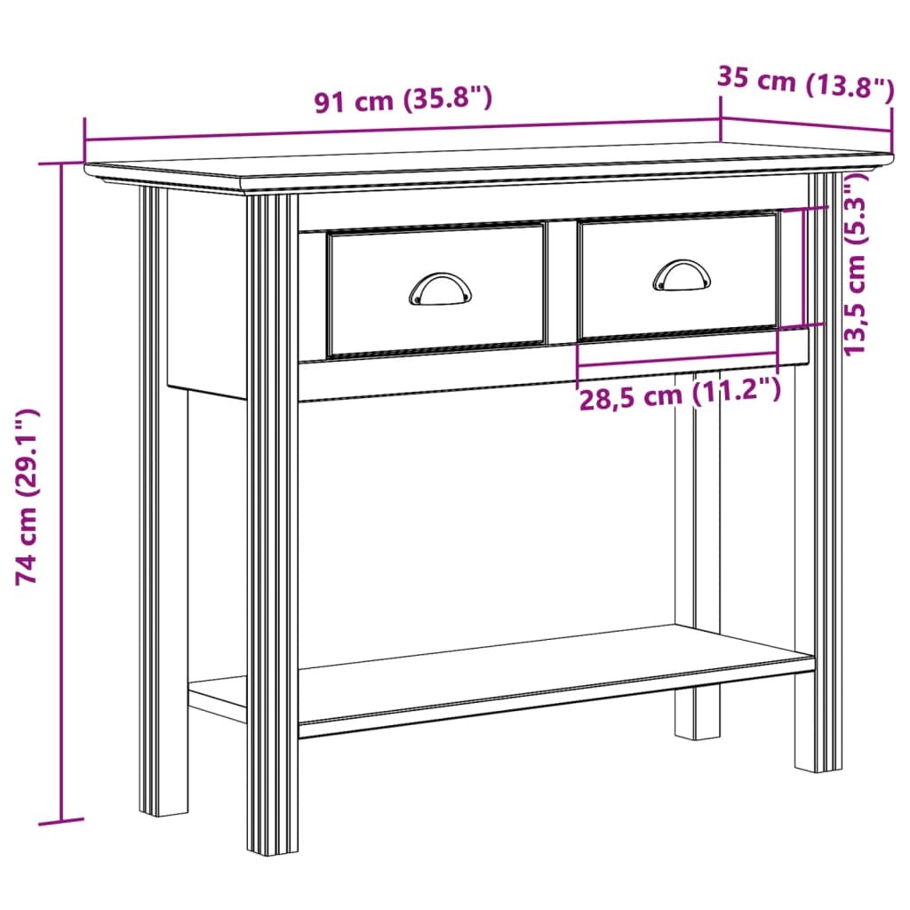 Konsolbord BODO brun 91x35x74 cm massiv furu