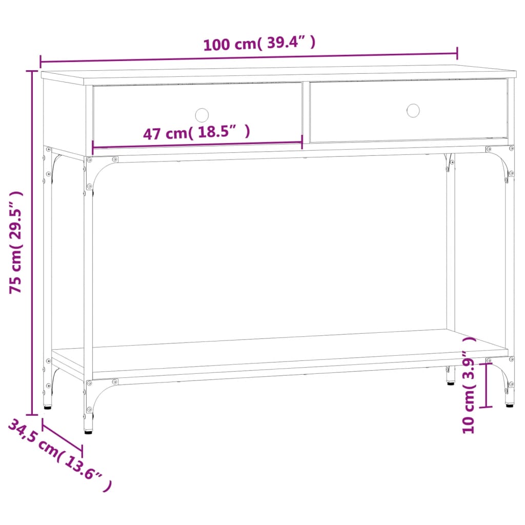 Avlastningsbord brun ek 100x34,5x75 cm konstruerat trä