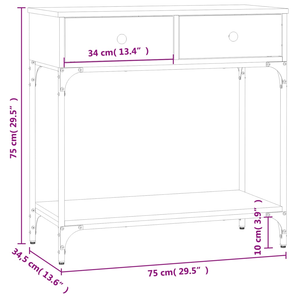 Konsolbord svart 75x34,5x75 cm konstruerat trä