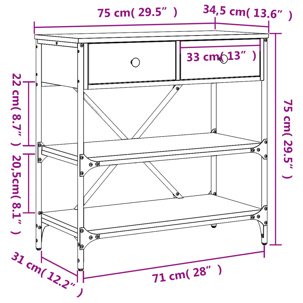 Avlastningsbord brun ek 75x34,5x75 cm konstruerat trä