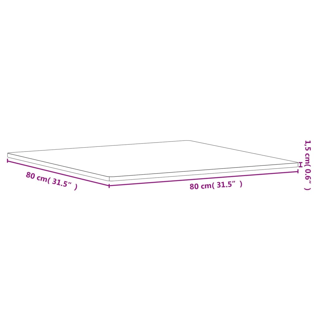 Bordsskiva 80x80x1,5 cm fyrkantig massivt bokträ