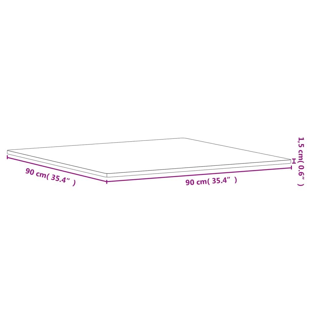 Bordsskiva 90x90x1,5 cm fyrkantig massivt bokträ