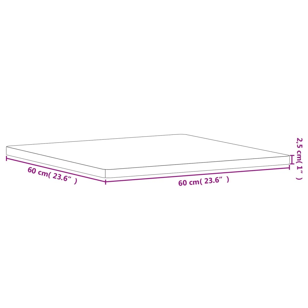 Bordsskiva 60x60x2,5 cm fyrkantig massivt bokträ