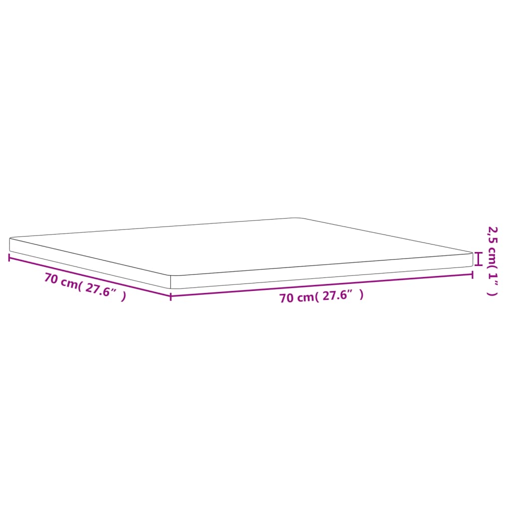 Bordsskiva 70x70x2,5 cm fyrkantig massivt bokträ