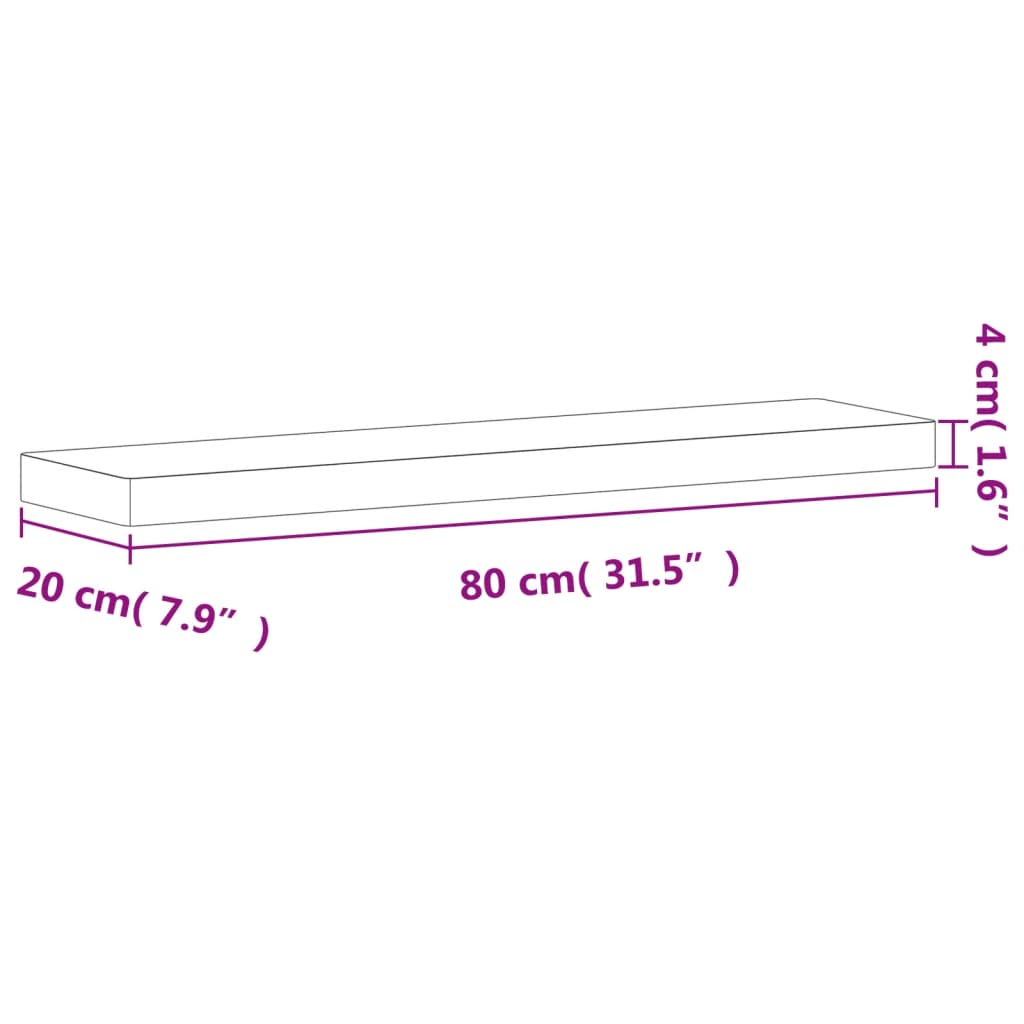 Vägghylla 80x20x4 cm massivt bokträ