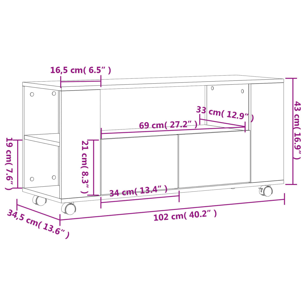 TV-skåp vit 102x34,5x43 cm konstruerat trä