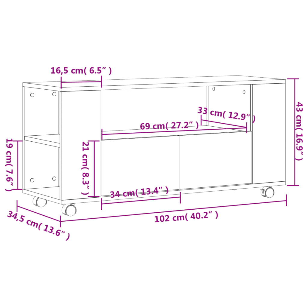 Tv-bänk svart 102x34,5x43 cm konstruerat trä