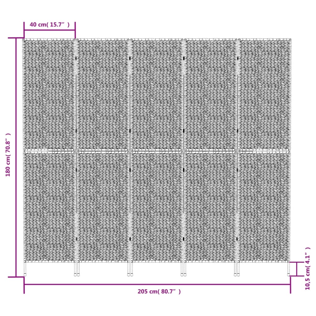 Rumsavdelare 5 paneler svart 205x180 cm vattenhyacint