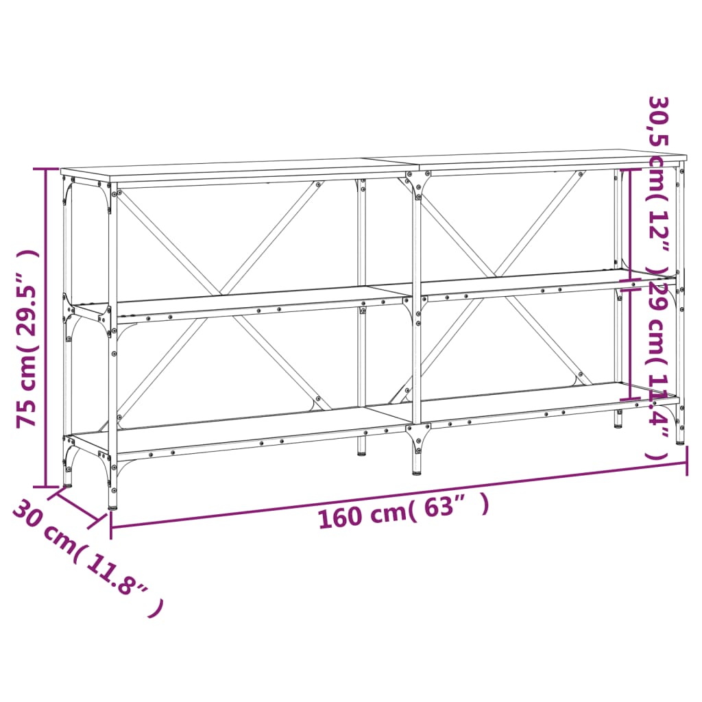 Konsolbord svart 160x30x75 cm konstruerat trä och järn