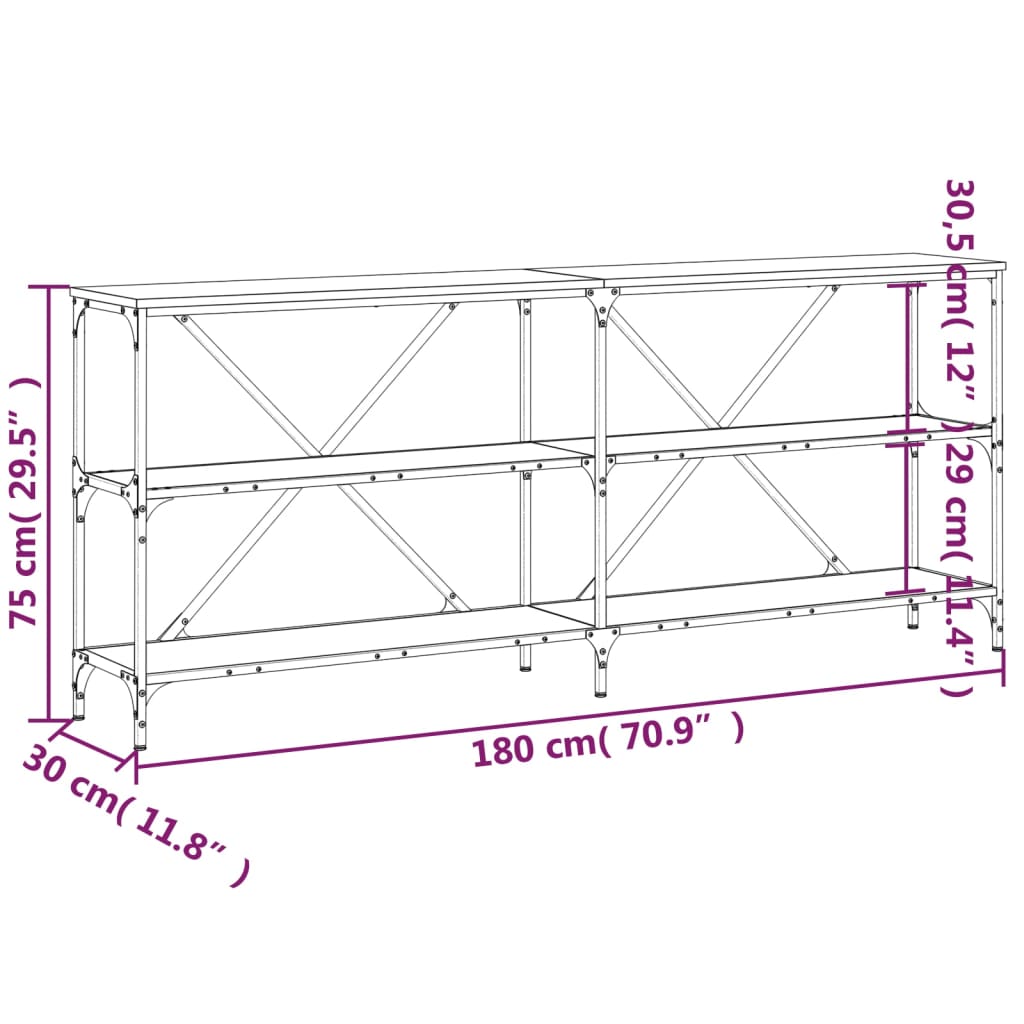 Konsolbord rökfärgad ek 180x30x75 cm konstruerat trä och järn