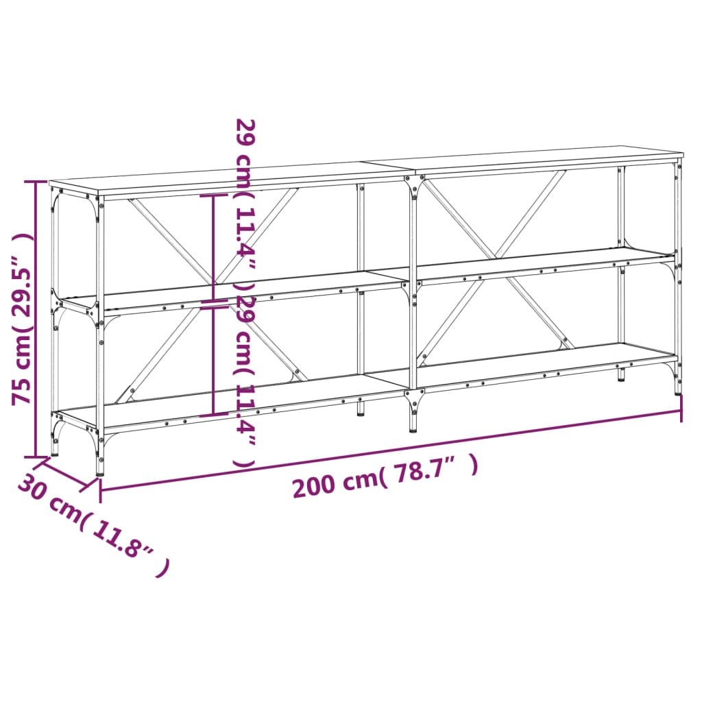 Konsolbord rökfärgad ek 200x30x75 cm konstruerat trä och järn