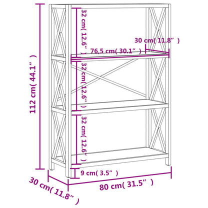 Bokhylla med 4 hyllplan 80x30x112 cm massiv ek