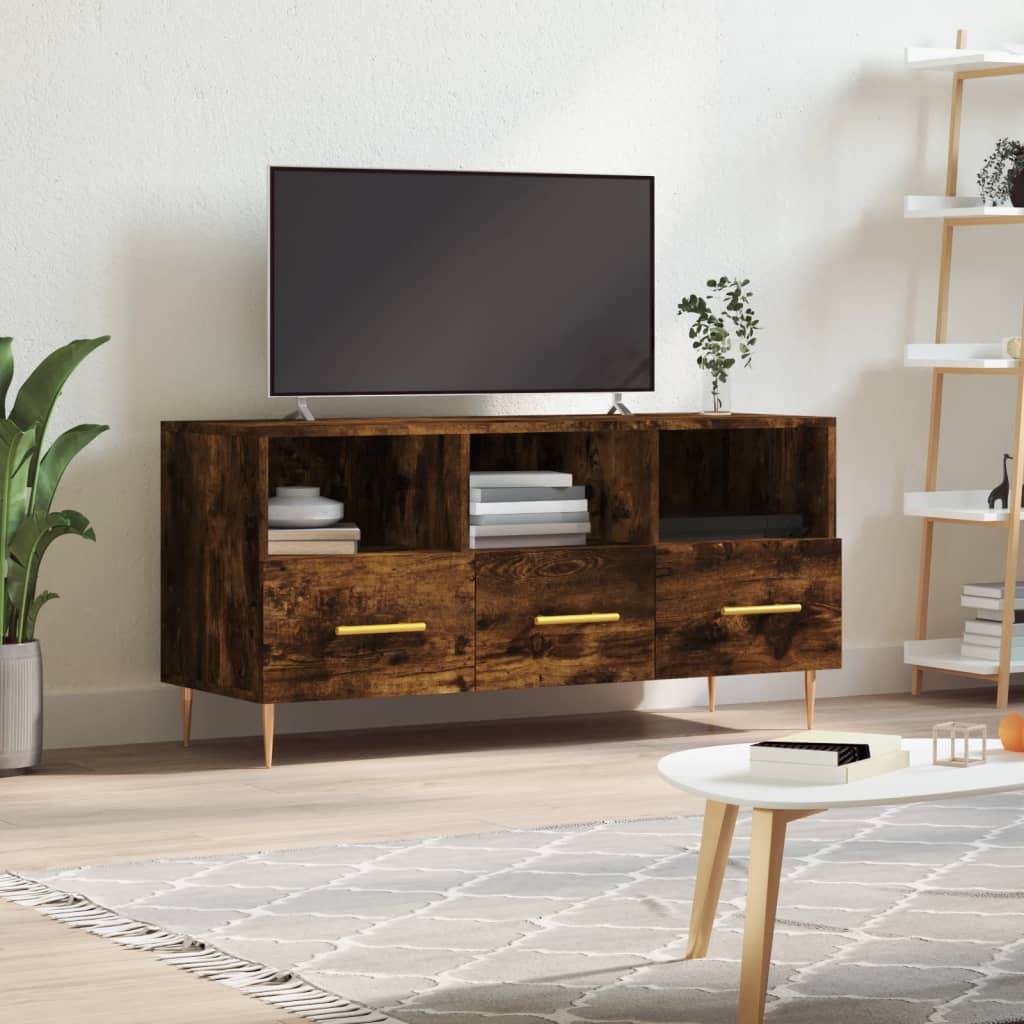 Tv-bänk rökfärgad ek 102x36x50 cm konstruerat trä