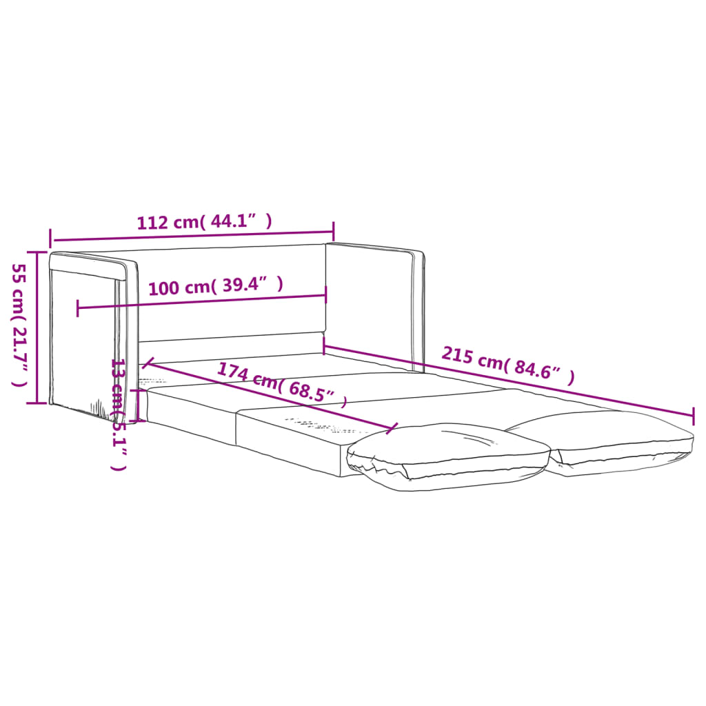 Golvbäddsoffa 2-i-1 ljusgrå 112x174x55 cm tyg