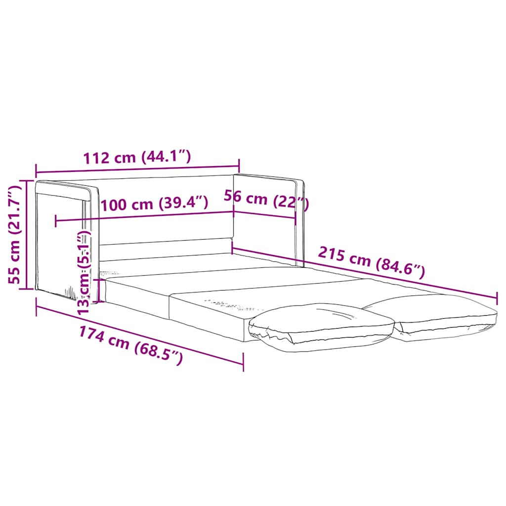 Golvbäddsoffa 2-i-1 mörkgrå 112x174x55 cm tyg