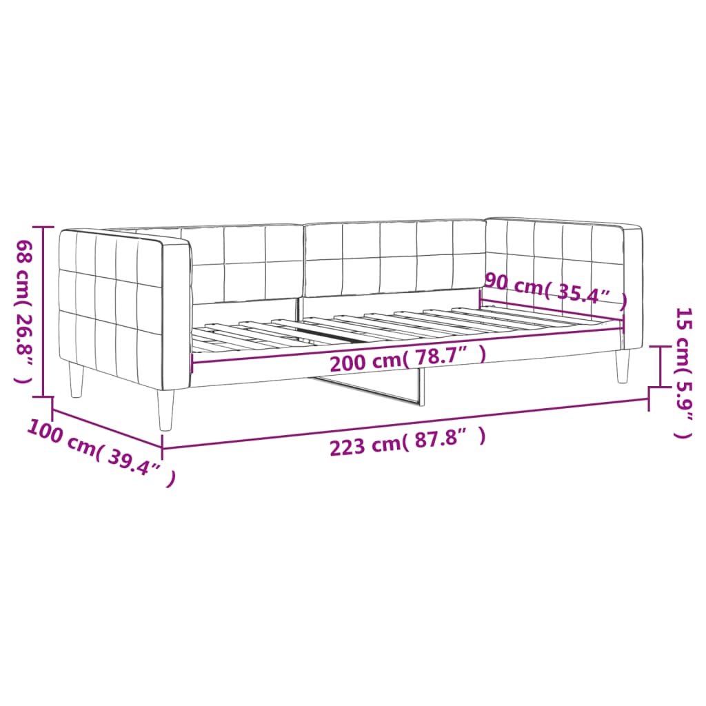 Dagbädd rosa 90x200 cm sammet