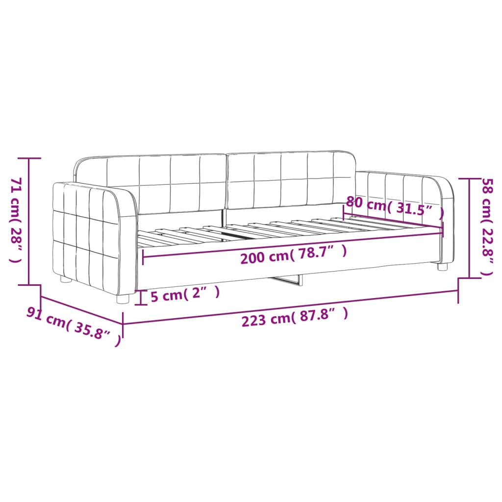 Dagbädd ljusgrå 80x200 cm sammet