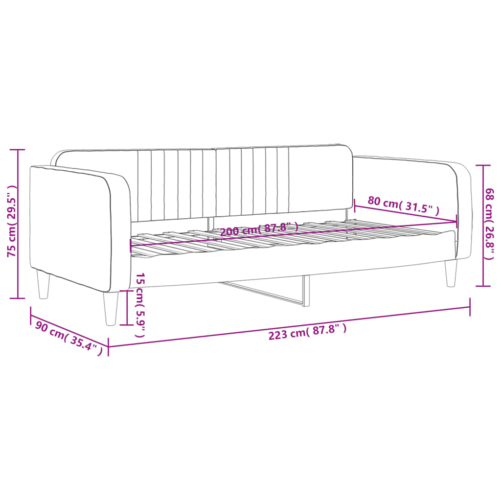 Dagbädd rosa 80x200 cm sammet