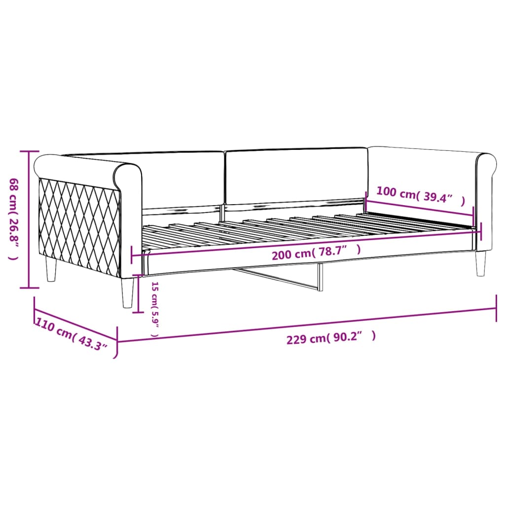 Dagbädd ljusgrå 100x200 cm sammet