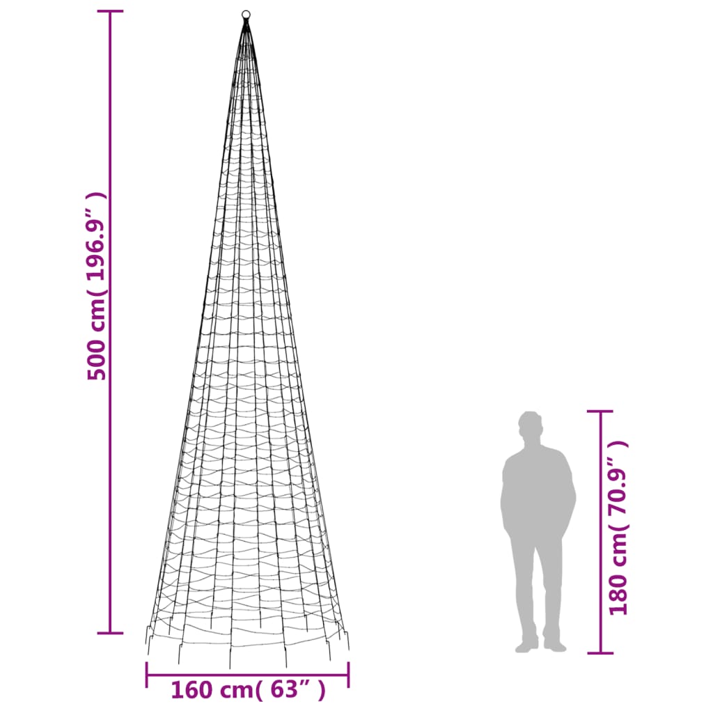 LED julgran på flaggstång 1534 LEDs varmvit 500 cm