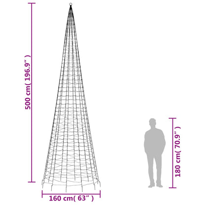 LED julgran på flaggstång 1534 LEDs varmvit 500 cm