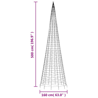 LED julgran på flaggstång 1534 LEDs varmvit 500 cm