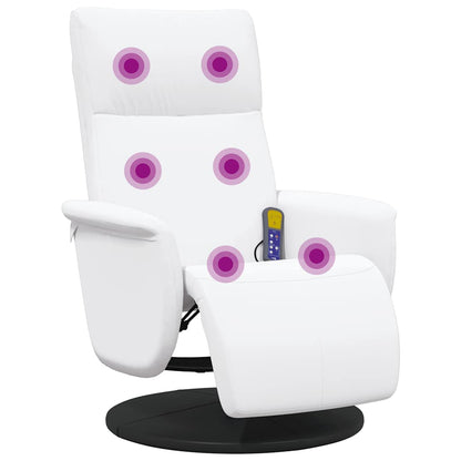 Massagefåtölj med fotstöd vit konstläder