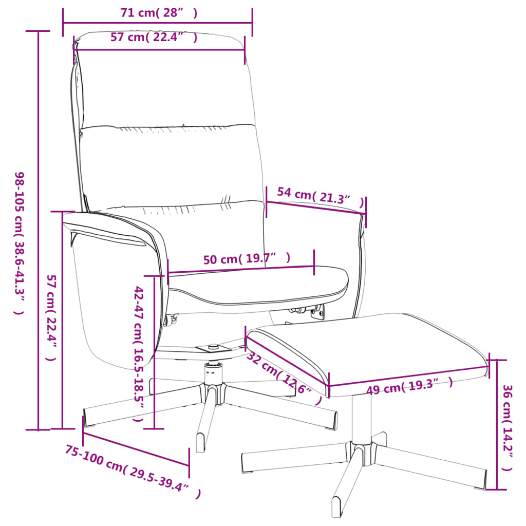 Reclinerfåtölj med fotpall mörkgrå tyg