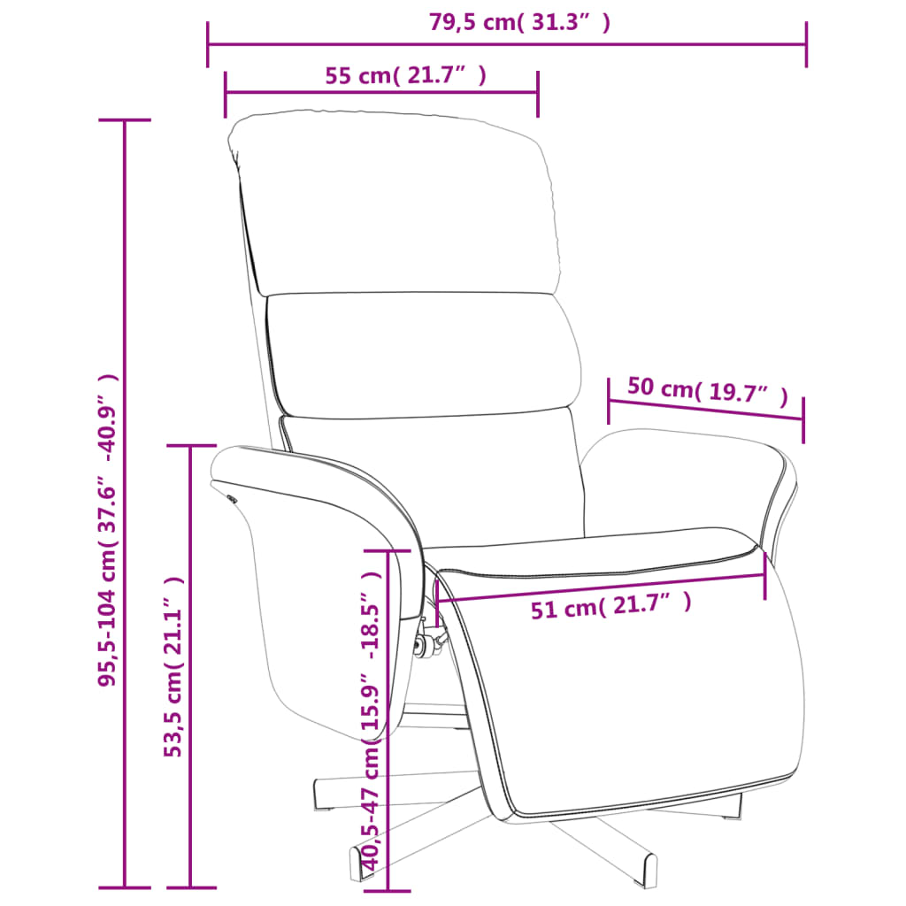 Reclinerfåtölj med fotstöd ljusgul tyg