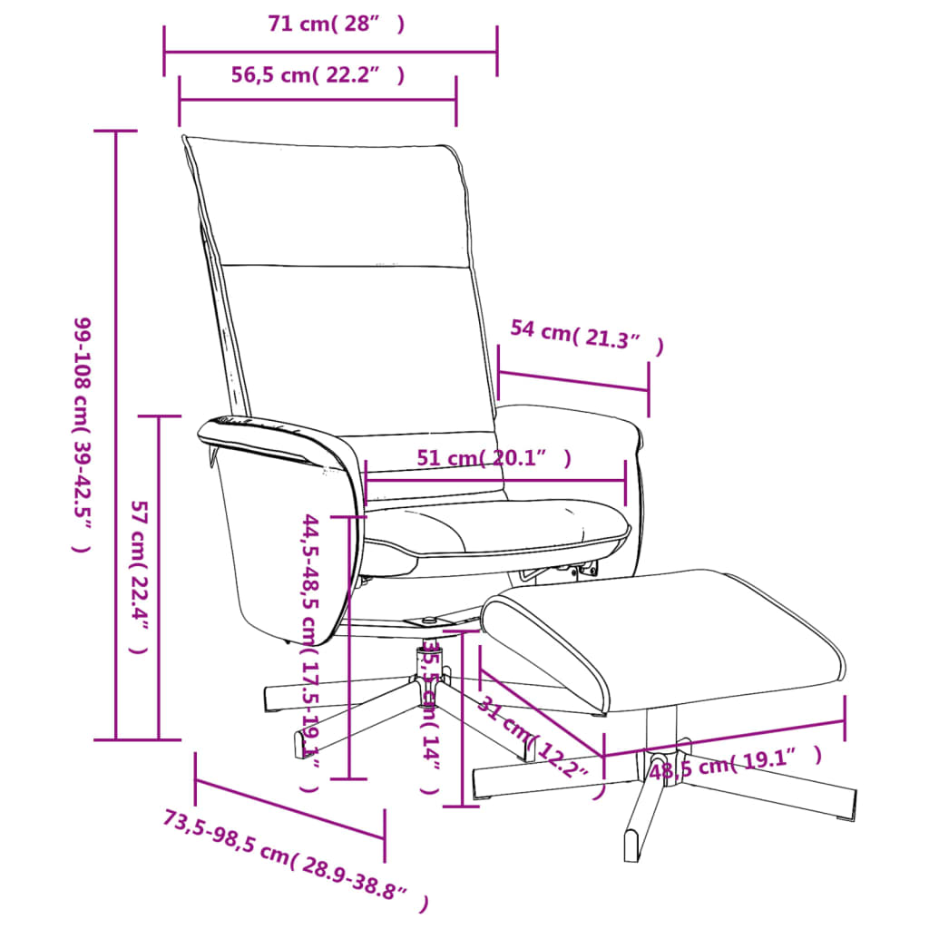 Reclinerfåtölj med fotpall svart konstläder