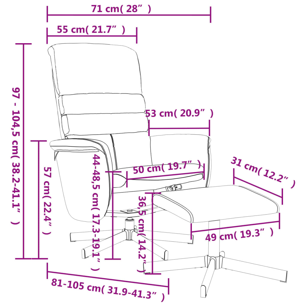 Reclinerfåtölj med fotpall grå konstläder